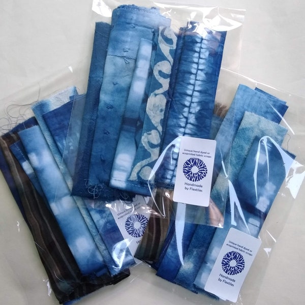 Scrap bags, hand dyed fabric, indigo shibori fabric, Japanese shibori, tie dye,  silk, cotton, lucky dip