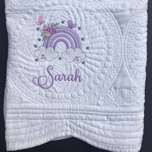 Personalized Rainbow Baby Quilt, 100% Cotton Heirloom Blanket
