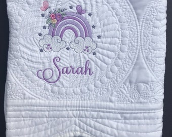 Rainbow Heirloom Baby Quilt, Personalized baby quilt,  Heirloom Keepsake Gift, Blanket, Customized baby quilt, baby blanket