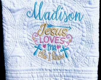 Jesus Loves Me Heirloom Baby Quilt Blanket, Personalized baby quilt,  Heirloom Keepsake Gift, Blanket, Customized baby quilt, baby blanket