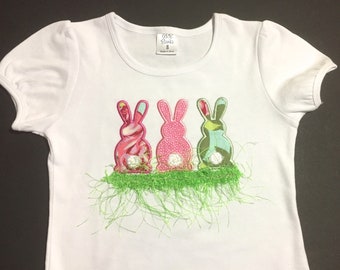 Bunnies, Girls Bunny shirt, Bunnies in grass,   Toddler Easter shirt Girls Easter shirt