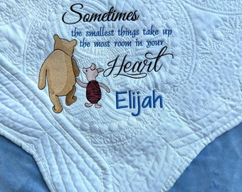 Winnie the Pooh Heirloom Baby Quilt Blanket, heirloom baby blanket,  baby quilt,  baby blanket Keepsake Gift, Blanket, Customized baby quilt