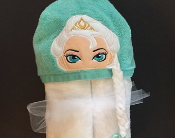 Ice Queen Elsa from Frozen Inspired Hooded Towel with braid, Anna Ice Princess, Beach towel Bath towel Pool Towel cover up,