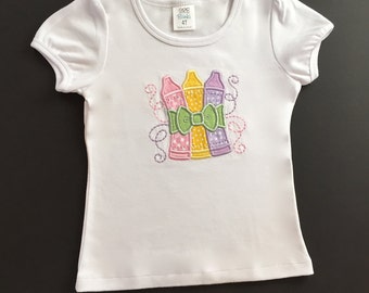 Girls clothing, Colorful Crayon Shirt,  Monogram, Back to School Shirt, Toddler, Art Shirt