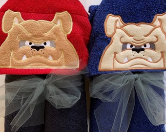 Hooded towel, Bulldog  hooded towel, Bath towel, Pool Towel, Beach Cover up, Dog towel, Bulldog mascot, Kids towel Personalized towel