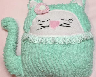 Chenille Kitty - Cat Plush Toy - handmade plush cat pillow Stuffed cat  - plush cat - softie toy cat - Sleepy stuffed cat -