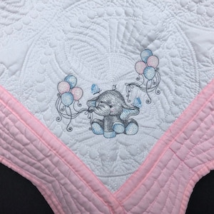 Heirloom Baby Quilt, Personalized baby quilt, Elephant and Balloons,  Heirloom Keepsake Gift, Customized baby quilt, baby blanket