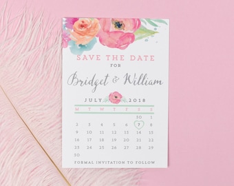 Save the Date - Bridget - Watercolour Wedding Flowers - Spring/Summer Wedding