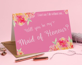 Will you be my Maid of Honour? Card - Wedding - A5 Watercolour & Floral