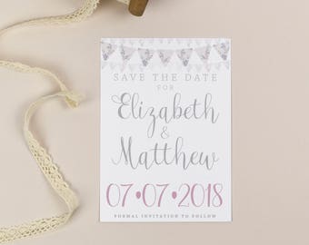 Save the Date - Violet - Rustic Floral Bunting