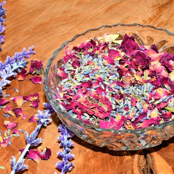 4 oz Fragrant dried rose petals and lavender mix, crafts, wedding favor, wedding toss, bulk rose petals, stress relief