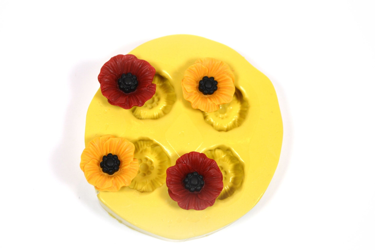 0209 4 poppy flower cabochons Silicone Rubber Flexible food Safe Mold…