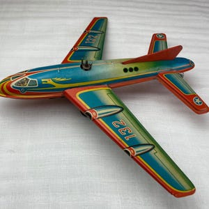 Vintage TECHNOFIX JET Litho Tin Toy Airplane Very Hard To Find