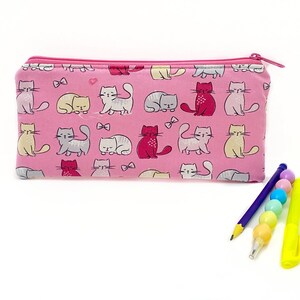 Cat pencil pouch - Personalized gift for kids - Pencil case - accessory bag - Girls Pencil pouch - Pink zippered bag - Cat lover gift