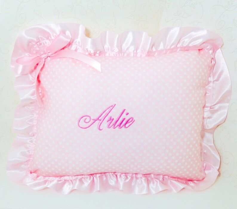Personalized Baby Pillow Baby Pink Pillow With Satin Trim Etsy