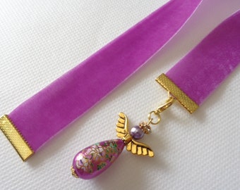Velvet Ribbon Bookmark w/Beaded angel