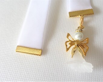 Velvet Ribbon Bookmark w/trumpet Beaded angel