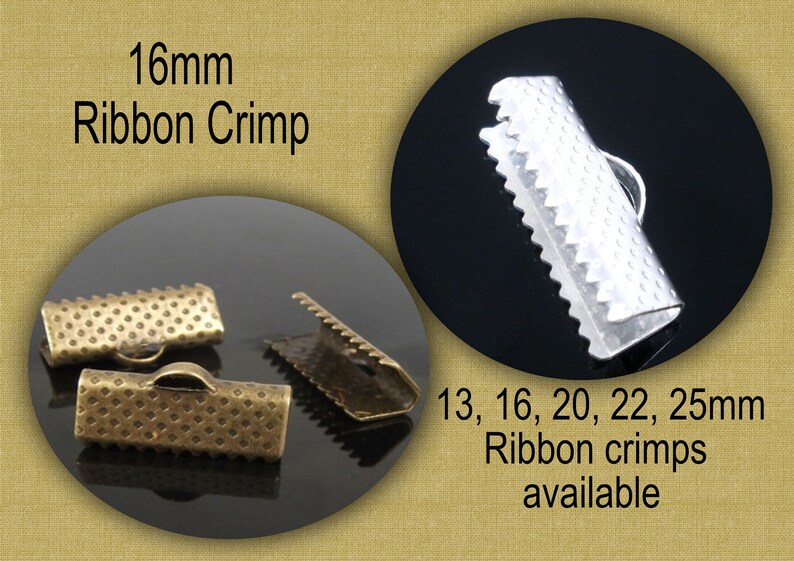 50-16mm Silver and Bronze Ribbon Crimp Ends with Loop.