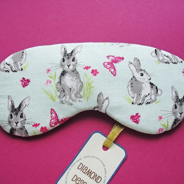 Eye Sleep Mask Bunny Rabbit Cotton Soft Comfortable Easter Travel Gift Blackout Relax Meditation Animal Nature UK Made Mothers Day