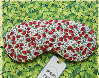 Eye Sleep Mask Strawberry Soft Cotton Summer Spring Travel Flight Comfortable Relaxation Nature Gift Blackout Blindfold Relax UK Made