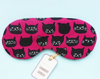 Eye Sleep Mask Cats Soft Cotton Pink Kitty Lover Gift, Mindfulness Sleeping Blackout Relax UK Made