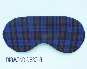 Eye Sleep Mask Tartan Blue Plaid Cotton Print Blackout, Blindfold Relaxation Sleeping and Travel bedroom Gift UK Made