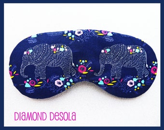 Eye Sleep Mask Elephants and Flowers Soft Cotton Flight Gift Blackout Blindfold, Mindfulness Relaxation Summer  UK Made Mothers Day Gift