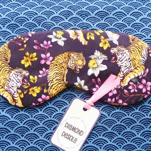 Eye Sleep Mask Tiger Flowers Soft Cotton Animal Lover Gift, Mindfulness Sleeping Blackout Relax UK Made