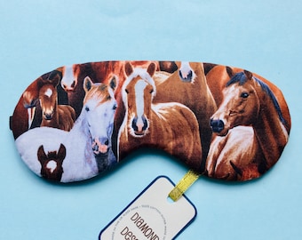 Eye Sleep Mask Horse Pony Gift Camping Travel Festival Blackout Soft Cotton UK Made Equestrian Riding Present