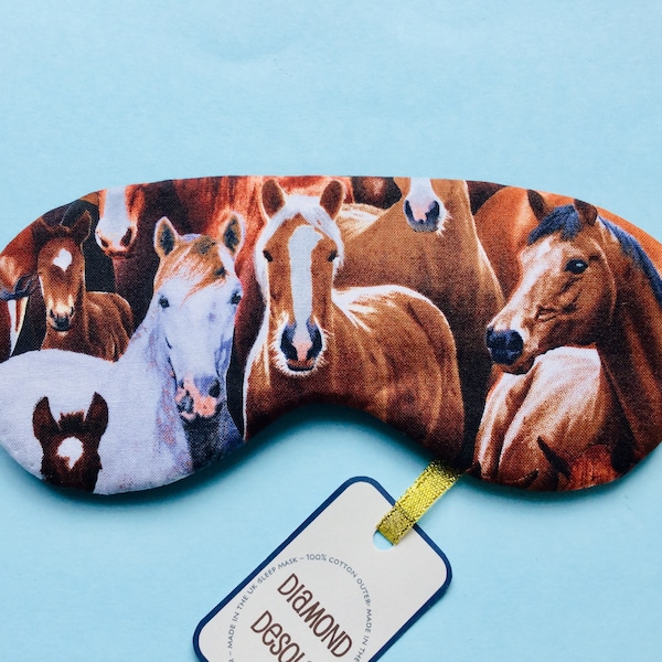 Eye Sleep Mask Horse Pony Gift Camping Travel Festival Blackout Soft Cotton UK Made Equestrian Riding Present