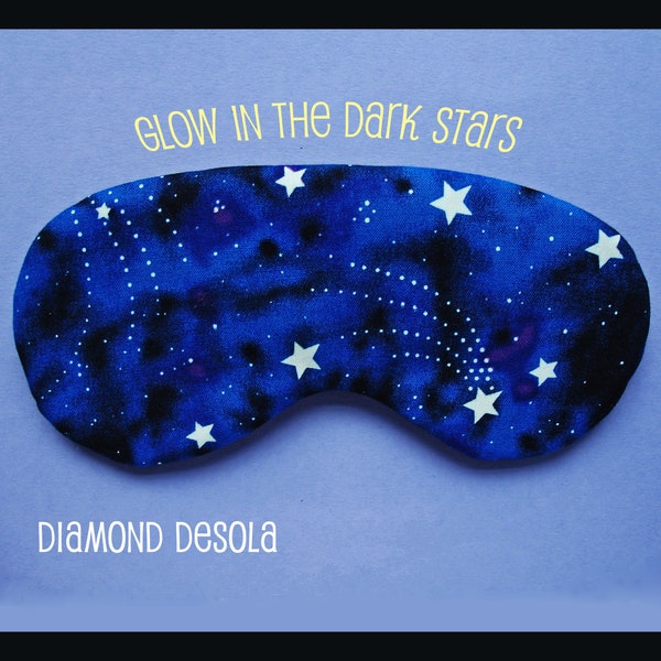 Eye Sleep Mask Cotton Blue Stars Space Galaxy Glow in the Dark Luminous Night Sky Comfortable Soft Relax Gift UK made Best Selling