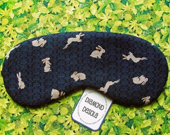 Eye Sleep Mask Bunny Rabbits Cotton Navy Japanese Style Travel  Festival Nature Relax Comfortable Blackout UK Made Gift  Mothers Day Easter