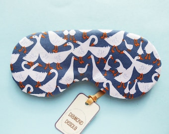 Eye Sleep Mask Goose Cotton Print Blackout, Blindfold Relaxation Sleeping and Travel bedroom Geese Gift UK Made