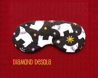 Augen Schlafmaske Eisbär Weiche Baumwolle Relax Verdunkelung UK Made Winter Gold Metallic Festliche Weihnachten Santa Tier Geschenk Strumpffüller