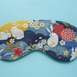 Eye Sleep Mask Rabbit Moon Bunny Soft Cotton Travel Gift Blackout Relax Mindful Serenity Gift UK Made Easter zdjęcie 2