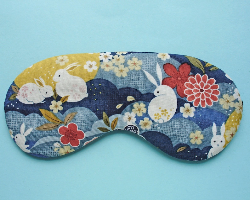 Eye Sleep Mask Rabbit Moon Bunny Soft Cotton Travel Gift Blackout Relax Mindful Serenity Gift UK Made Easter image 2