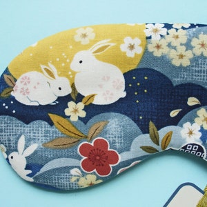 Eye Sleep Mask Rabbit Moon Bunny Soft Cotton Travel Gift Blackout Relax Mindful Serenity Gift UK Made Easter image 3