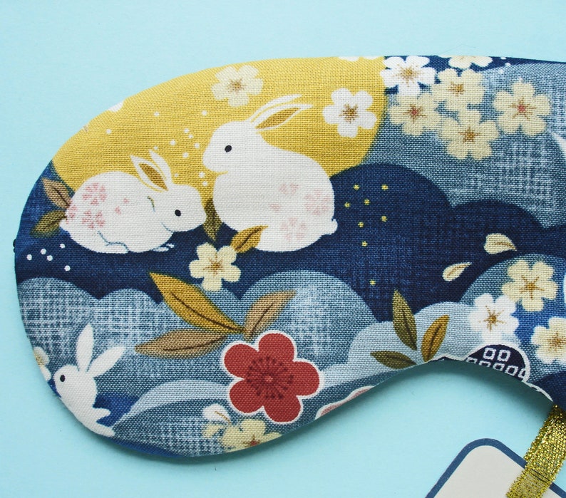 Eye Sleep Mask Rabbit Moon Bunny Soft Cotton Travel Gift Blackout Relax Mindful Serenity Gift UK Made Easter zdjęcie 3