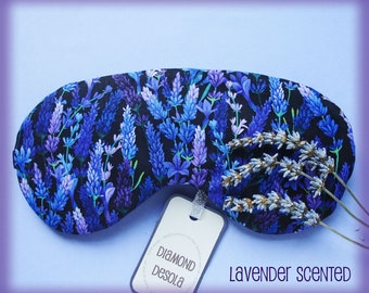 Eye Sleep Mask Lavender Filled Scented Soft Cotton Flowers Print Gift Blindfold Blackout Comfy Meditation Relaxation Mindfulness UK Made