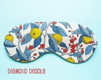 Eye Sleep Mask Soft Cotton Lemon Tree Relax Summer Gift Blackout Travel Liberty Print UK Made