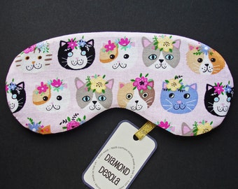 Augen Schlafmaske Süße Katzen Kätzchen Blumen Zart Rosa Baumwolle Liebe Schatz Bachelorette Katzenliebhaber Geschenk, Blackout Relax UK Made Valentine