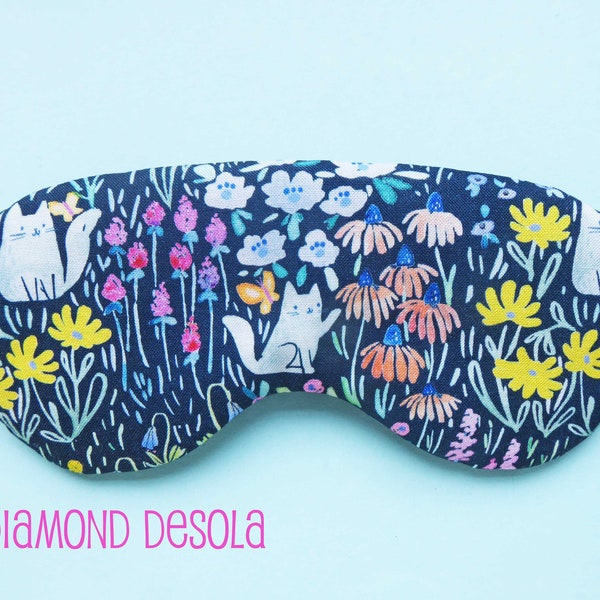 Eye Sleep Mask Cats Flowers Multi Colours Kitty Lover Gift, Mindfulness Sleeping Blackout Relax UK Made