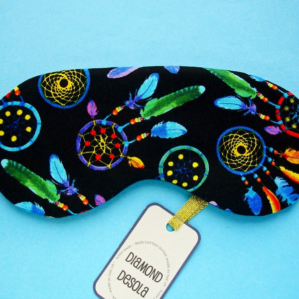 Eye Sleep Mask Soft Cotton  Dreamcatcher Native American Dreams Travel Sleepover, Meditation Gift, Feathers Blackout Relax UK Made