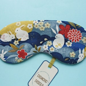 Eye Sleep Mask Rabbit Moon Bunny Soft Cotton Travel Gift Blackout Relax Mindful Serenity Gift UK Made Easter zdjęcie 1