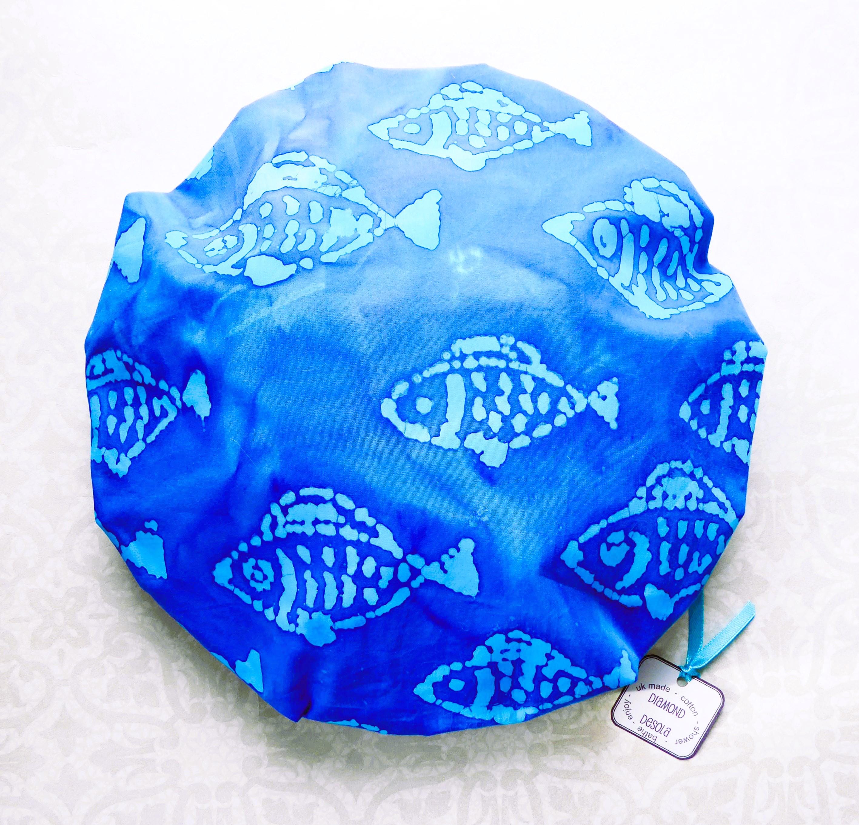 Shower Cap Fish Turquoise Blue Batik Bath Hat for Bathing Showering ...