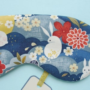 Eye Sleep Mask Rabbit Moon Bunny Soft Cotton Travel Gift Blackout Relax Mindful Serenity Gift UK Made Easter zdjęcie 5