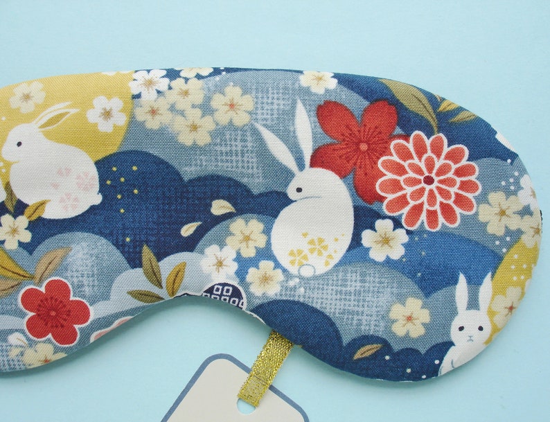 Eye Sleep Mask Rabbit Moon Bunny Soft Cotton Travel Gift Blackout Relax Mindful Serenity Gift UK Made Easter zdjęcie 5