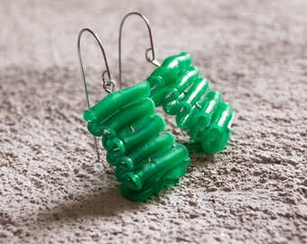 Green pendant earrings, Light earrings, Handmade earrings, Modern earrings, Eco-sustainable handmade jewel