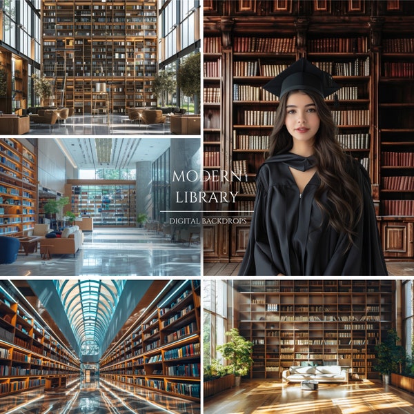 Modern Library Digital backdrops for Composite Photography, Graduation photo editing, Business background, School photography