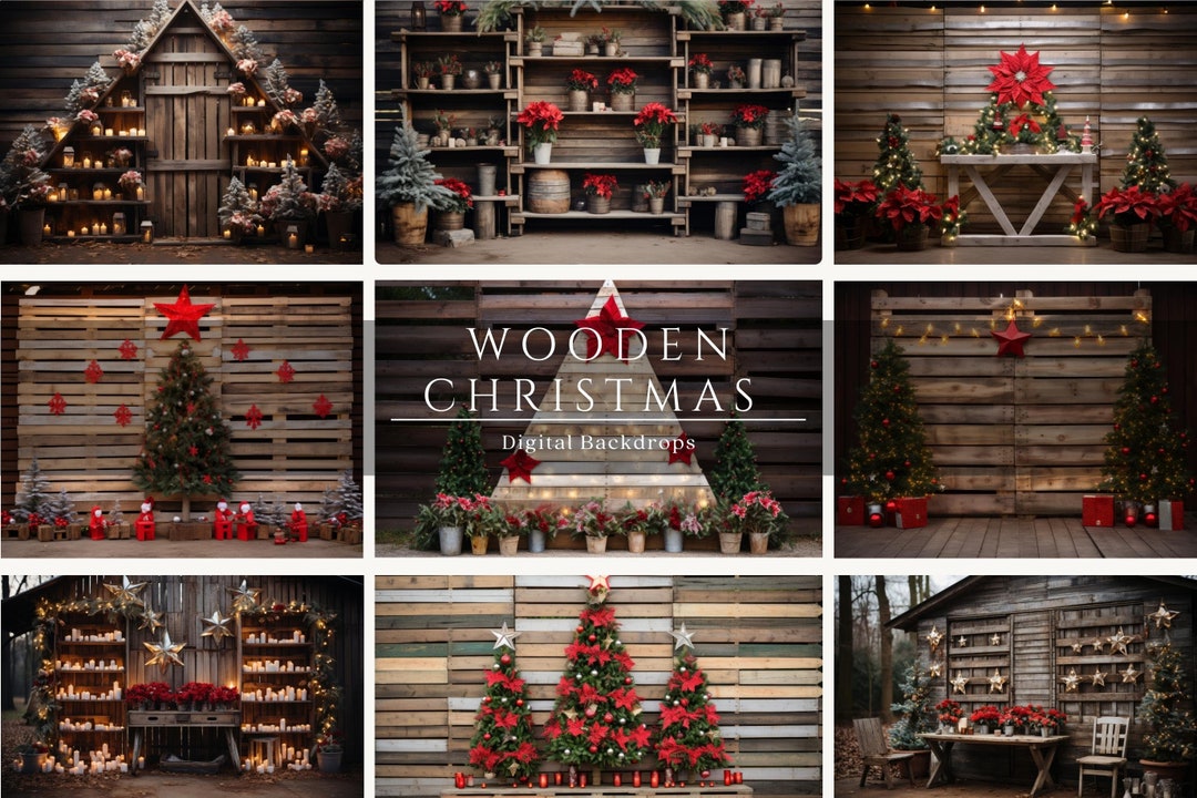 Christmas Wooden Tree Decor Digital Backdrops for Composite Photography ...
